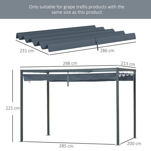 UK Local Outsunny Pergola Roof, Retractable Sun Shade Cover For 2.85 X 2m Pergola, UV30 Protected, Dark Grey
