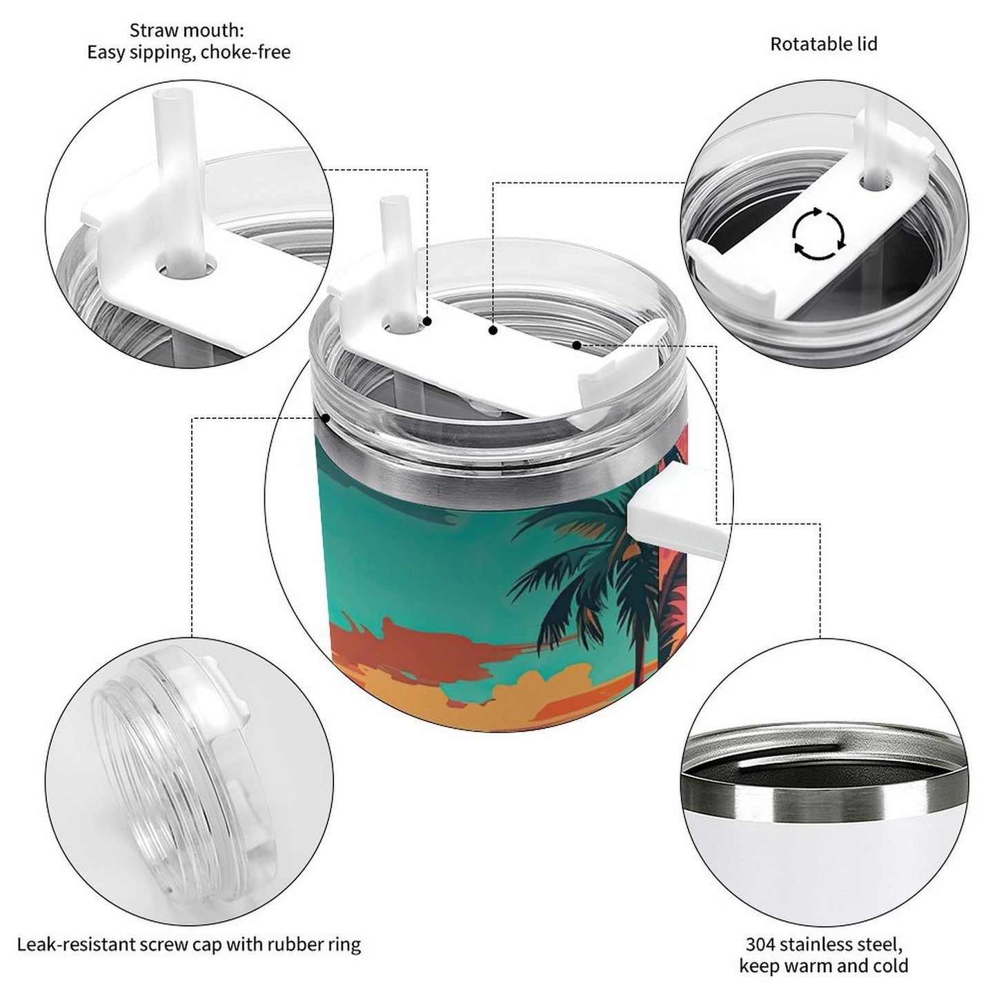 PHDT00143 POD US Local Tumbler 40 oz Large Capacity Car Cup Tropical, Island, Scenery