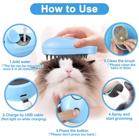 US Local Cat Steam Brush For Shedding - Steamy Cat Brush For Indoor Cats, Cat Hair Steam Brush For Massage, Spritz Defur Comb For Cats, Pet Steamer For Dogs