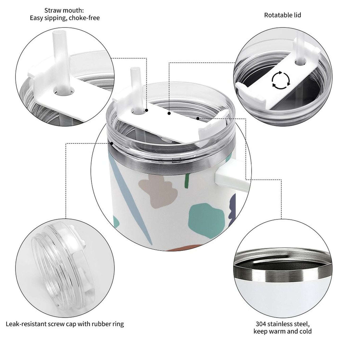 PHDT00041 POD US Local Tumbler 40 oz Large Capacity Car Cup Spring Summer, Abstract, Flowers