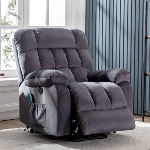 UK Local Electric Power Lift Recliner Chair Sofa With Massage And Heat For Elderly 2 Side Pockets USB Ports Single Recliner Chairs For Living Room Overstuffed Breathable Fabric Reclining