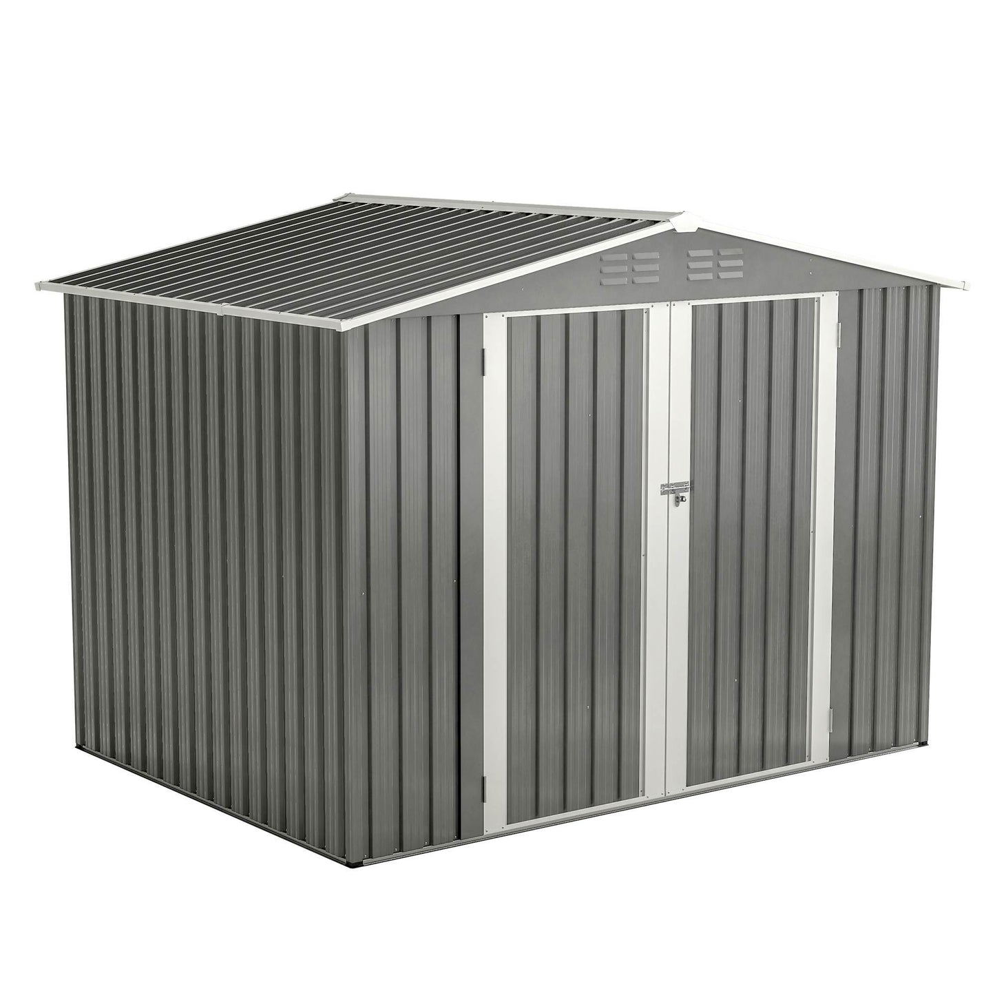 8 X 6 FT Outdoor Waterproof Garden Tool Storage Sheds With Metal Foundation With Floor Frame, Tool Shed With Lockable Hinged Doors & Air Vents, Storage House Waterproof For Backyard, Lawn, Gray