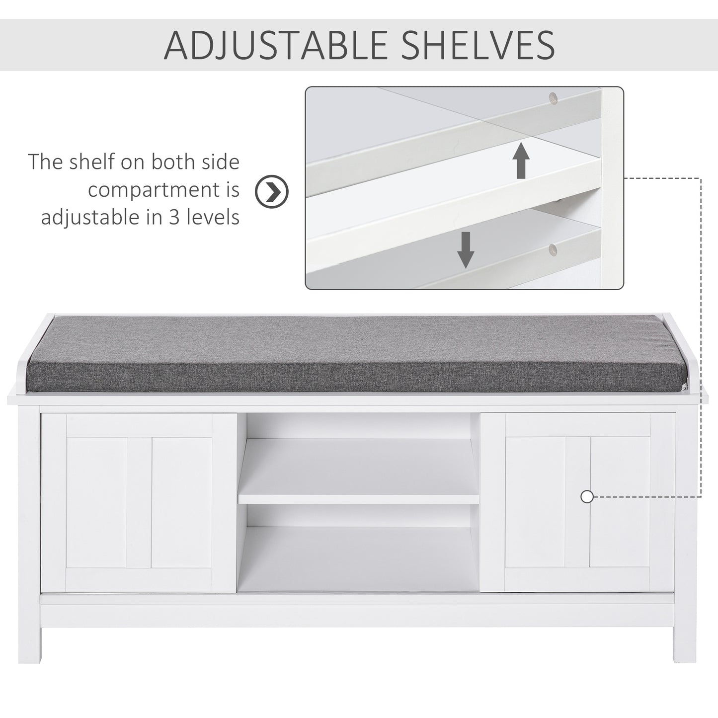 US Local Entryway Shoe Storage Bench Ottoman Adjustable Shelf Padded Cushion Sliding Barn Door White For Hallway Living Room