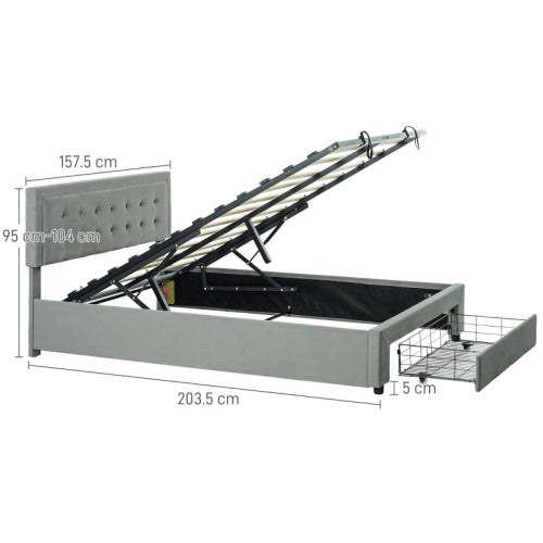 UK Local HOMCOM Double Size Ottoman Bed Frame, With Front Drawer - Grey