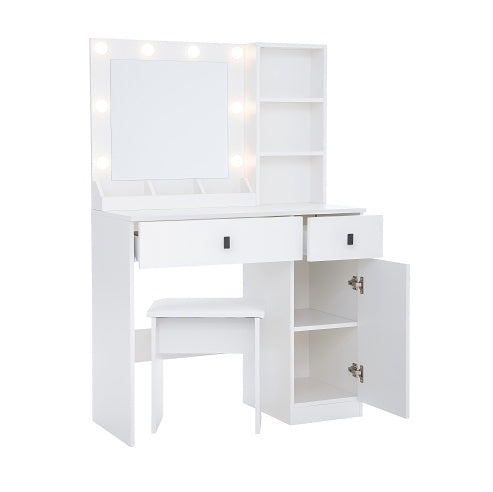 US Local Vanity Desk With Lights, Vanity Set With Mirror, Makeup Vanity Desk With Large Drawers Three Level Storage Dreeser, VanitysVanities With 3 Lights Brightness Adjustable For Bedroom, White