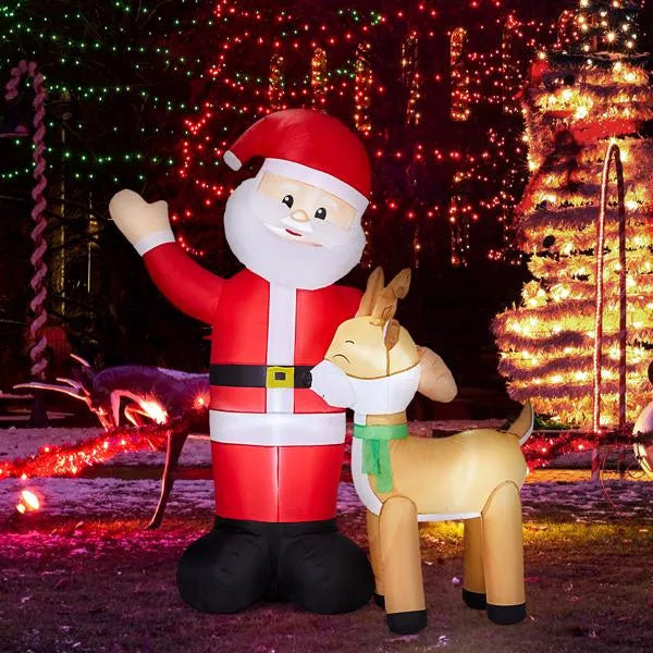 US Local 6.3 FT Lighted Christmas Inflatable Decoration, Inflatable Santa And Reindeer, Funny Blow Up Yard Decorations With Built-in LED Lights For Holiday Party Front Yard Lawn Garden Decor