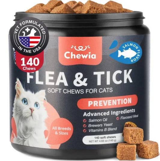 US Local Flea Support Chews For Cats Salmon Flavor Flea And Tick Supplement For Cats Daily Oral Cat Flea And Tick Treatment Chews Soft Treats For All Breeds & Ages