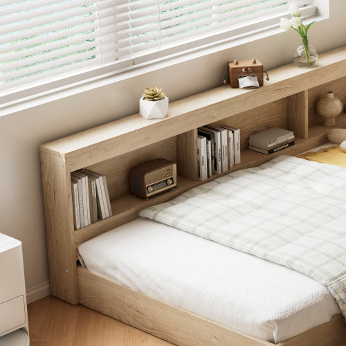 UK Local Storage Bed, 3FT Single Bed 90x190cm, Plenty Of Storage Space, Durable And Sturdy, For Adults Teenagers, Single Bed, MDF Plywood, Multifunctional Bed, White Oak Color