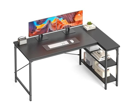 US Local L Shaped Desk 47 Inch Computer Desk Gaming Furniture Corner Desks Home Office PC Table With Reversible Storage Shelves