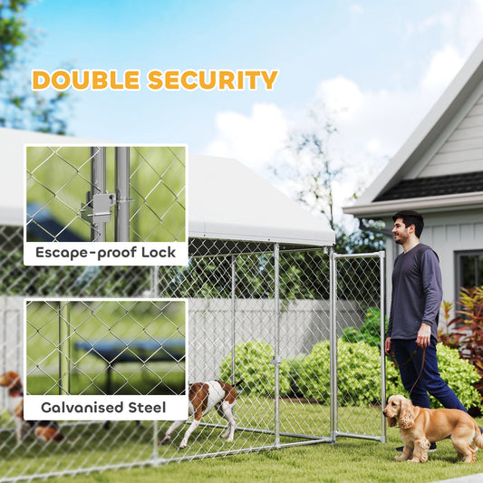 US Local Heavy Duty Outdoor Dog Kennel With Waterproof Roof, Secure Latch, Chain Link Dog Run For Backyard, 19.7 X 7.5 X 7.9