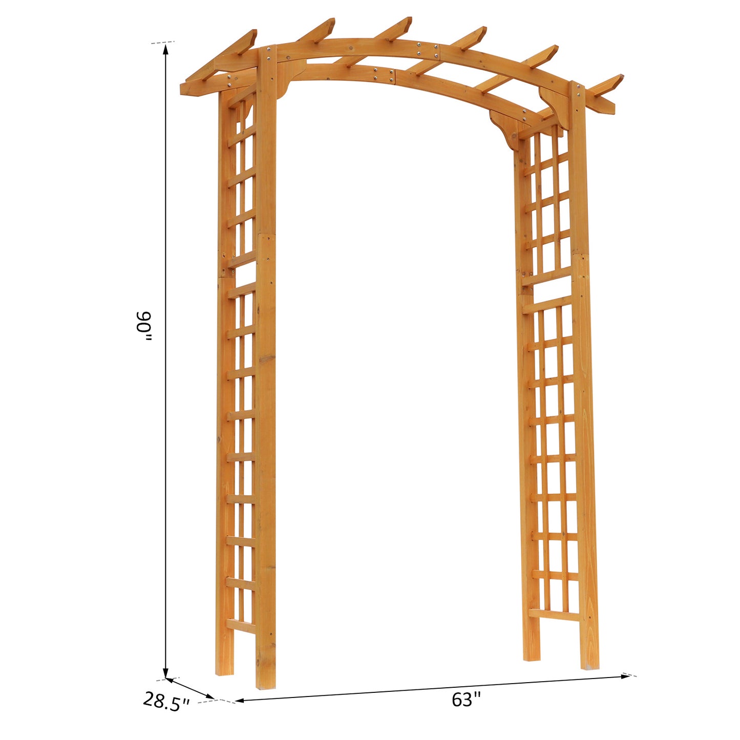 US Local Round Garden Arbor 7.5 Ft Fir Wood Archway For Climbing Plants Pergola Style Wedding Ceremony Yellow