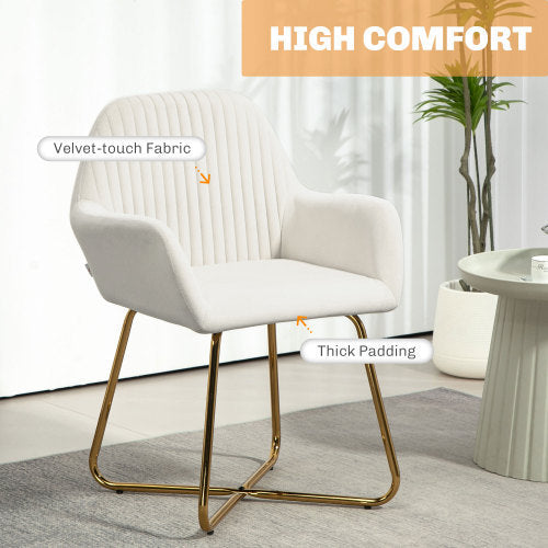 UK Local HOMCOM Modern Arm Chair Upholstered Accent Chair With Metal Base For Living Room Cream White