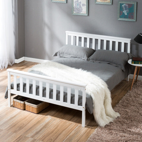 UK Local Double Bed Wooden Frame 4ft6 Double Wooden Bed In White For Adults, Kids, Teenagers 4FT6
