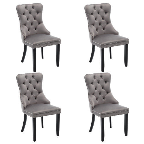 UK Local Modern Set Of 4 Upholstered Velvet Dining Chairs, Button Tufted Kitchen Lounge Chairs With Solid Wood Legs, Riveted Trim And Knocker Ring, For Dining Room Living Room,