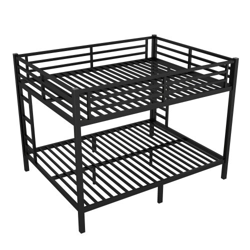 US Local Metal Queen Over Queen Bunk Bed For Teens And Adults,Space Saving Noise Reduced No Box Spring Needed, Black