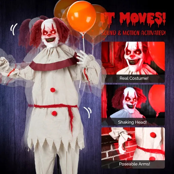 5.7ft Red Eyes, Voice Control, Joker And Balloon, Halloween Standing Decoration Outdoor