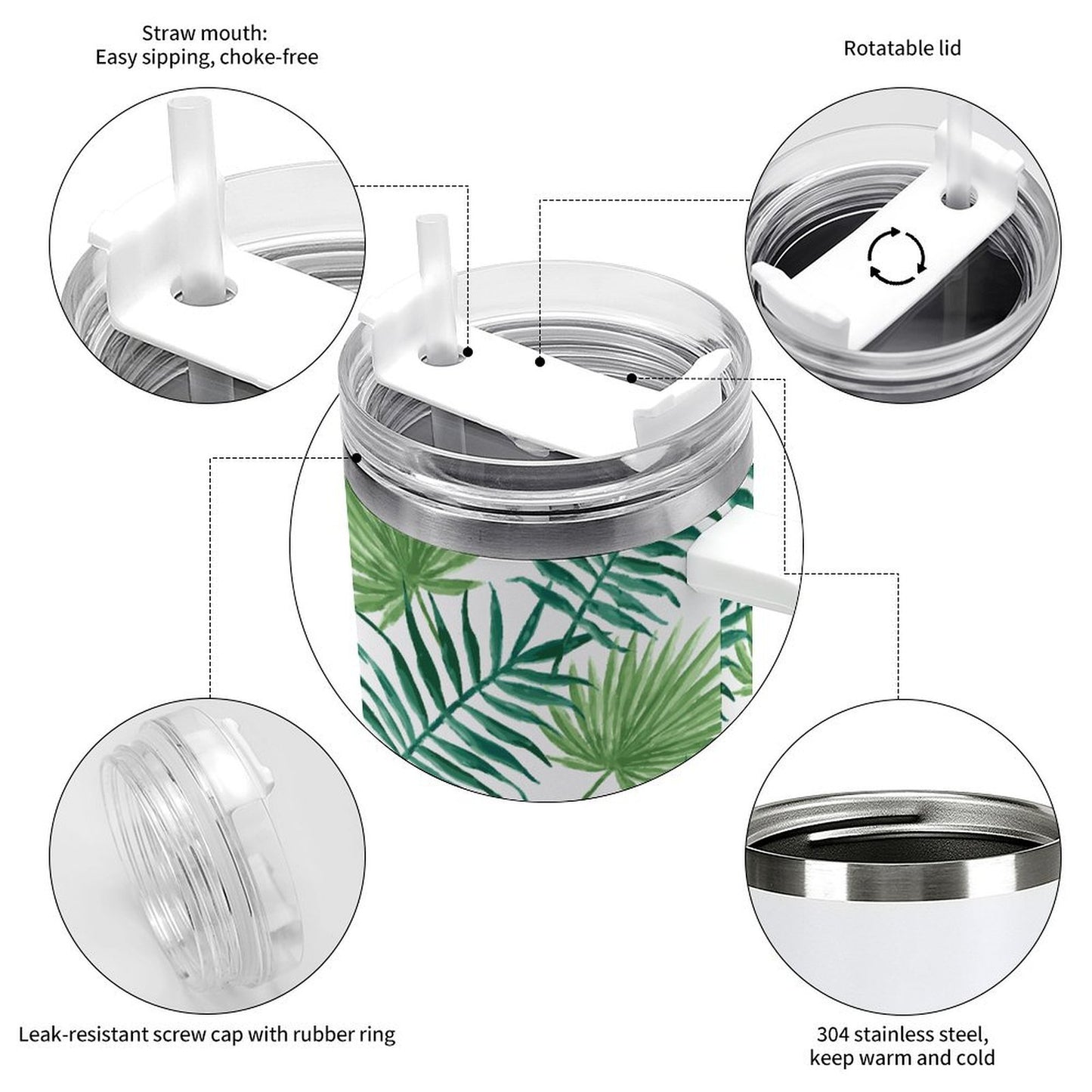 PHDT00392 POD US Local Tumbler 40 oz Large Capacity Car Cup Leaves, Jungle