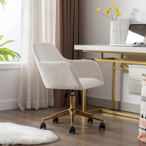 UK Local New Velvet Fabric Material Adjustable Height Swivel Home Office Chair For Indoor Office With Gold Legs,Coffee Ivory White