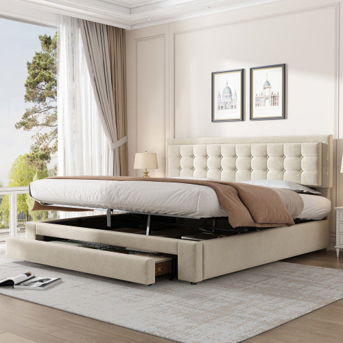 UK Local Upholstered Bed King Size Bed 5ft 150x200cm Velvet Fabric Double Bed Large Storage Space,With Slats And Headboard,Without Mattress,Grey
