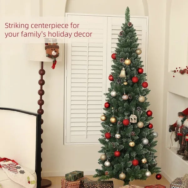 CA Local 6 ft Artificial Pencil Christmas Tree With 618 Branches, Pinecones, Metal Stand, Realistic Xmas Tree For Home
