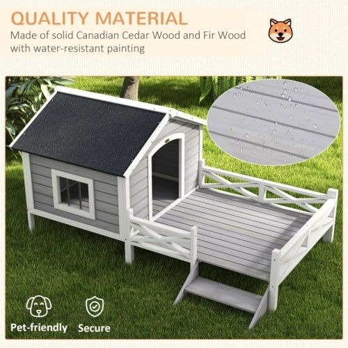 UK Local PawHut Small Medium Dog House With Porch, Grey