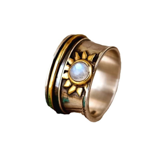 Sun Moonstone Inlaid Personality Women's Fashion Jewelry Ring