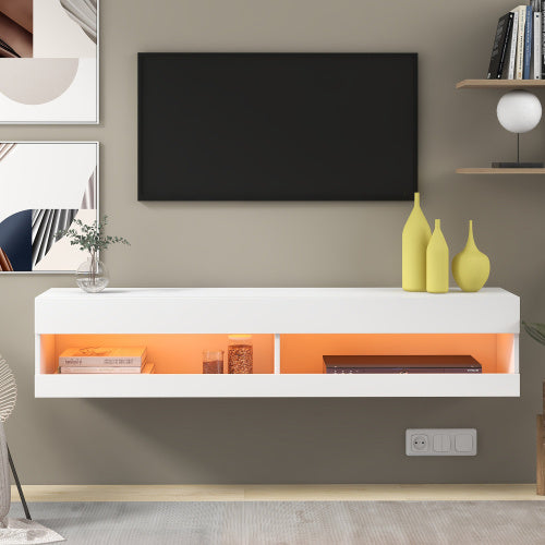 UK Local TV Stand With LED Lights, Floating Entertainment Center Media Console, Wall Mounted High Gloss Modern Storage Shelf For Up To 65 TV