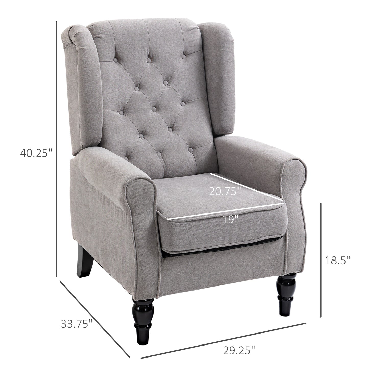 US Local Gray Fabric Tufted Club Accent Chair With Removable Cushion, Wooden Legs