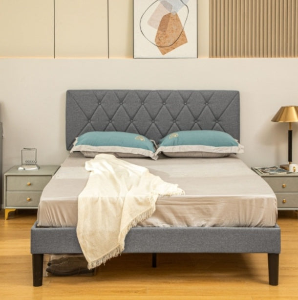 UK Local HOMCOM King Size Padded Fabric Headboard Bed Frame - Grey