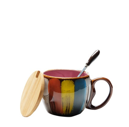 USA Local Creative ceramic cup milk cup water cup coffee cup breakfast cup couple cup to cup mug with lid spoon