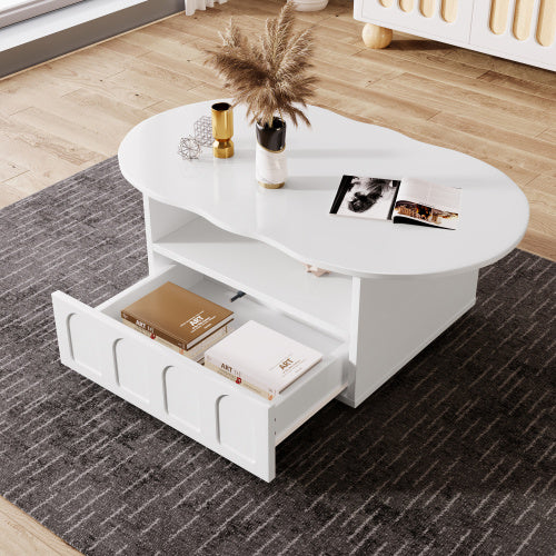 UK Local Coffee Table, Cloud-Shaped Coffee Table With Drawer And Storage Compartments