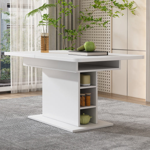UK Local Extendable Dining Table, Dining Table With Storage, Rectangular Dining Table, Coffee Leisure Table, Modern Simple Iron Dining Table, Space-saving Multifunctional Dining Table, White