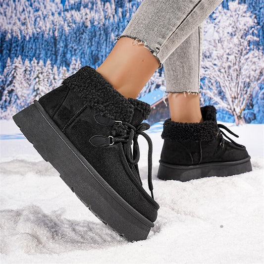 Thick Bottom Fleece-lined Snow Boots Women's Fur Integrated Casual Cotton-padded Shoes