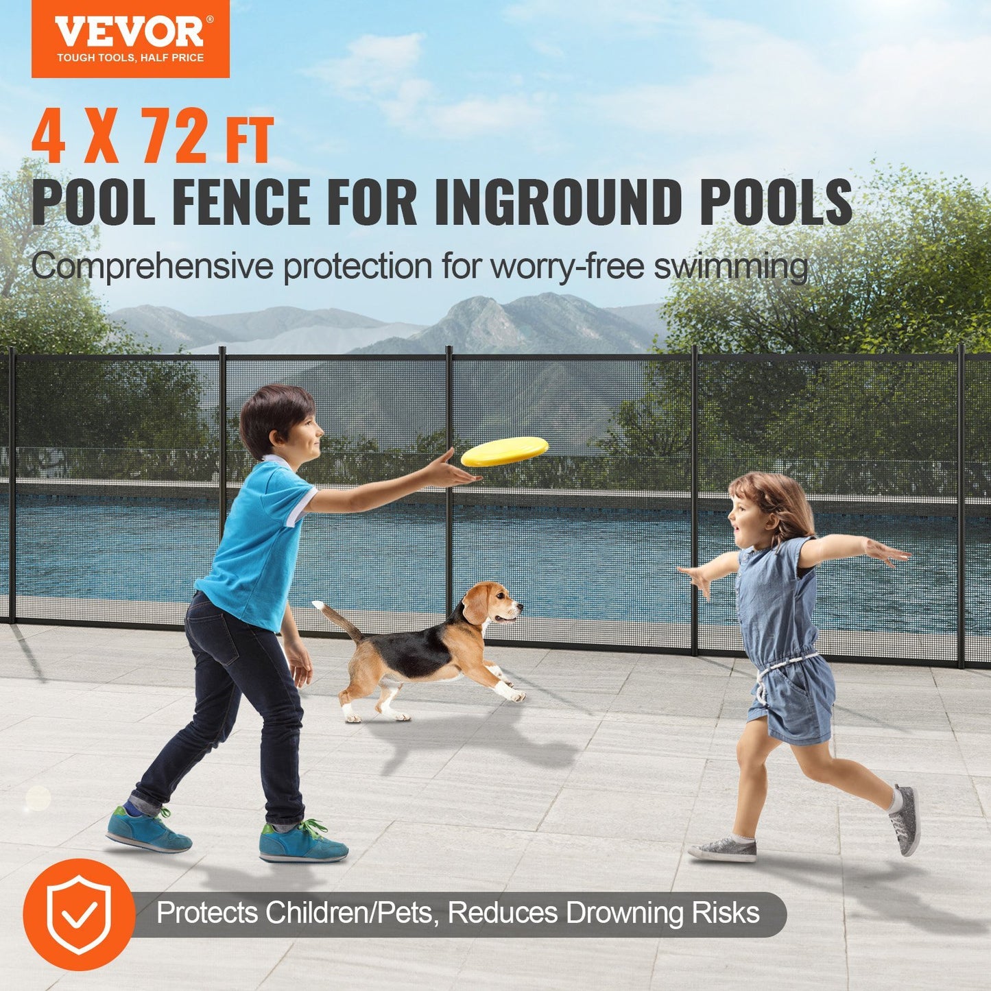 US Local Pool Fence, 4 X 72 FT Pool Fences For Inground Pools, Removable Child Safety Pool Fencing, Easy DIY Installation Swimming Pool Fence, 340gms Teslin PVC Pool Fence Mesh Protects Kids And Pets