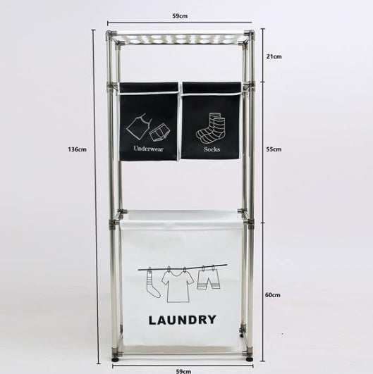 US Local Laundry Basket 3-tier Laundry Sorter With 4 Removable Bags For Organizing Clothes, Laundry, Light Laundry, Dark Laundry, 3 Hooks