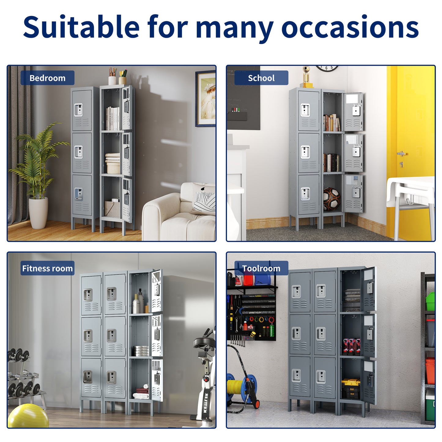 US Local Metal Lockers For Employees With 3 Door Storage Locker For Employees Gym School Home Office Garage - Assembly Required Gray