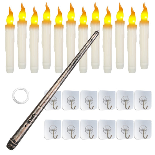 US Local 12Pcs Flameless Floating Candles LED Magic Hanging Candle Light Battery Operated Flickering Warm Light Window Candle With Magic Wand Remote For Halloween Christmas Party