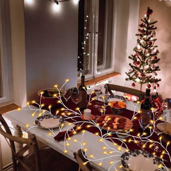 Lighted Birch Garland 7.87FT Lighted Twig Vine Lights 144LED Birch Garland With Lights String Light With Timer 8 Modes IP45 Waterproof For Christmas Fireplace Home Decoration