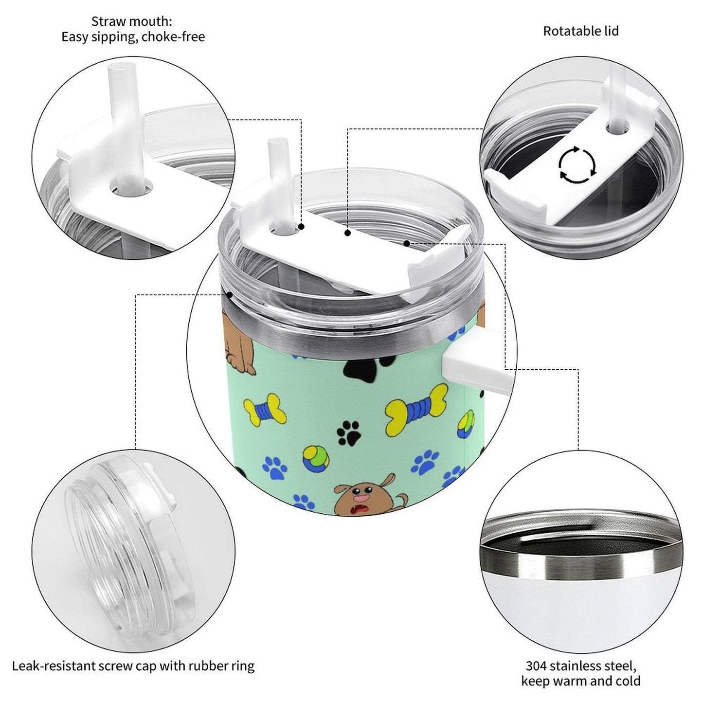 PHDT00384 POD US Local Tumbler 40 oz Large Capacity Car Cup Green, Dog, Paw