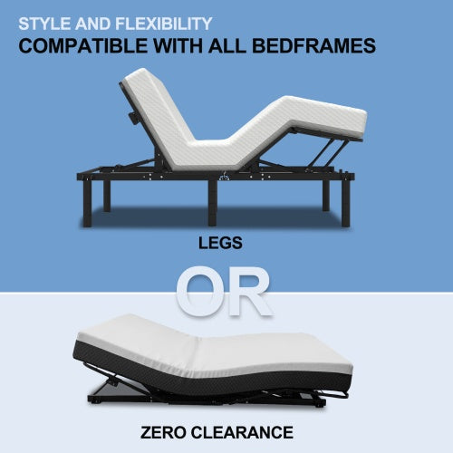 US Local Zero Clearance Adjustable Bed Base Frame Head And Foot Incline Quiet Motor Queen Size Zero Gravity, Dual USB A C Ports
