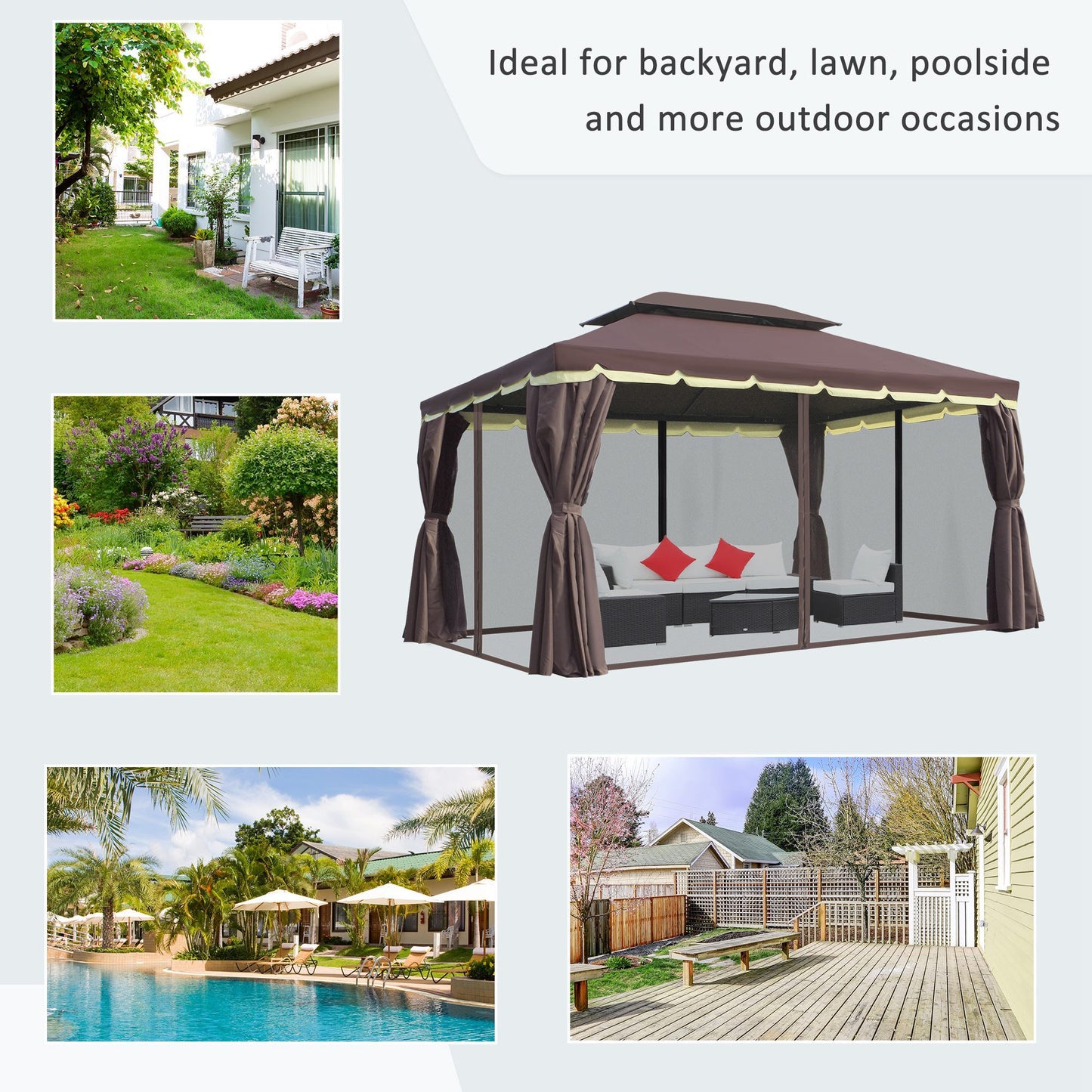 US Local 10x13 Aluminum Gazebo Patio Canopy Outdoor Shelter With Double Roof, Netting & Curtains
