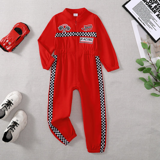 US Local Toddler Child Girls Boys Racing Driver Jumpsuit, Racer Outfit, Halloween Christmas Carnival Party Race Car Driver Clothing Set