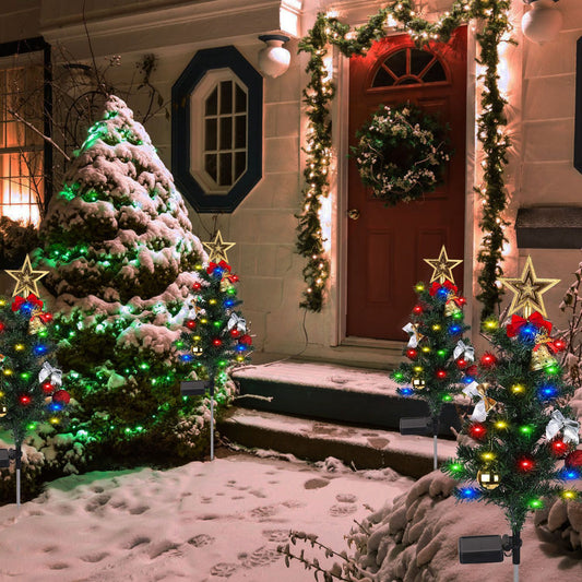 US Local 4Packs Solar Christmas Tree Lights Xmas Garden Decorations Tree Stake Lamp 20LEDs Solar Decor Light With Constant And Flashing Mode For Pathway Yard Patio Landscape