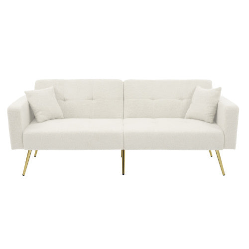UK Local The Sofa Bed Has A Bed Function, Three Adjustable Backrest Angles, Gold Legs, Cushions And Side Storage Pockets.