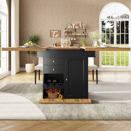 UK Local Telescopic Dining Table 110-140x80 Cm Foldable Kitchen Table For 4-6 People, Extendable Dining Table, Space-saving Kitchen Table, For Kitchen And Living Room, Table With Snack Shelf And Wine Rack