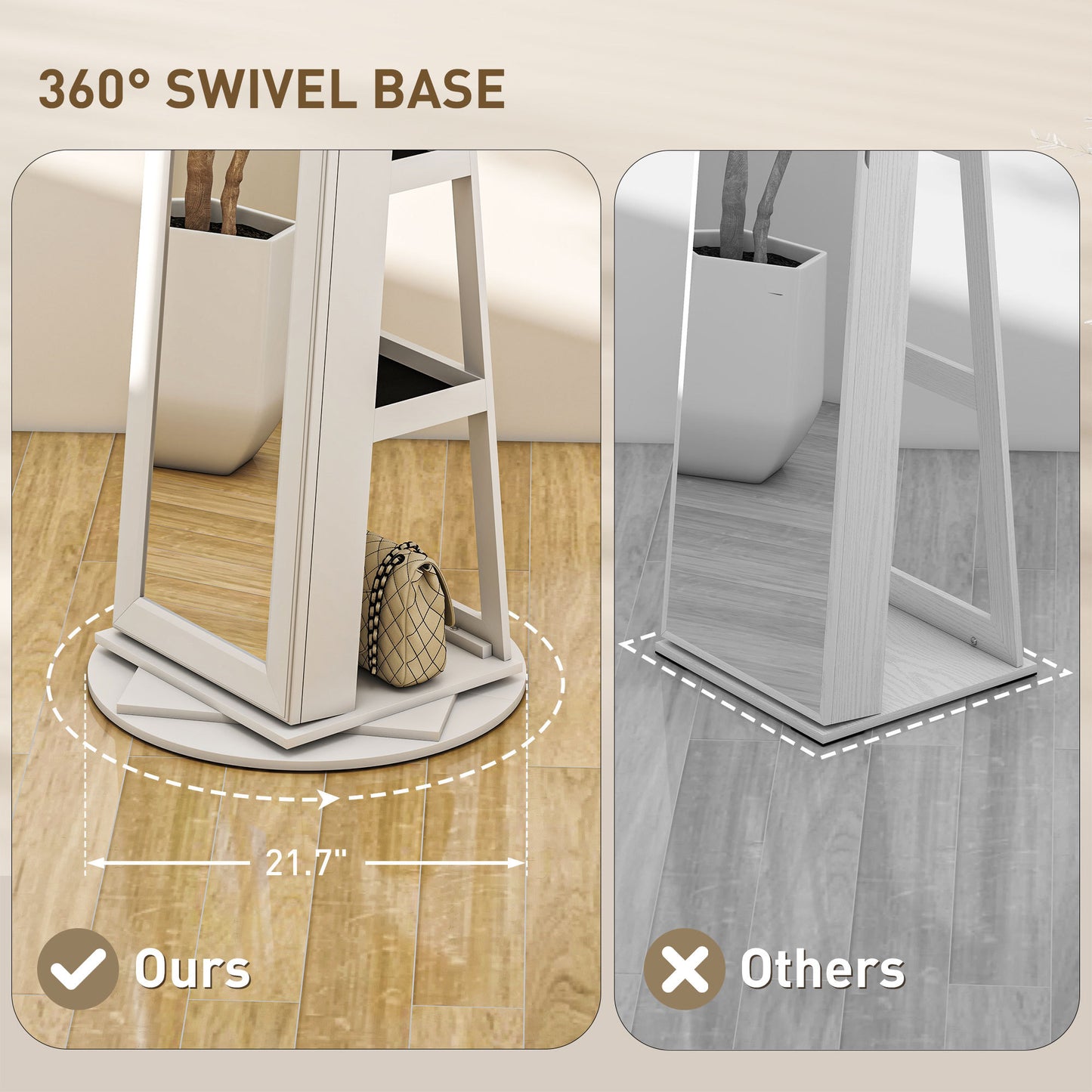 US Local Jewelry Armoire, Lockable Jewelry Cabinet With Full-Length Mirror, Storage Shelves, White