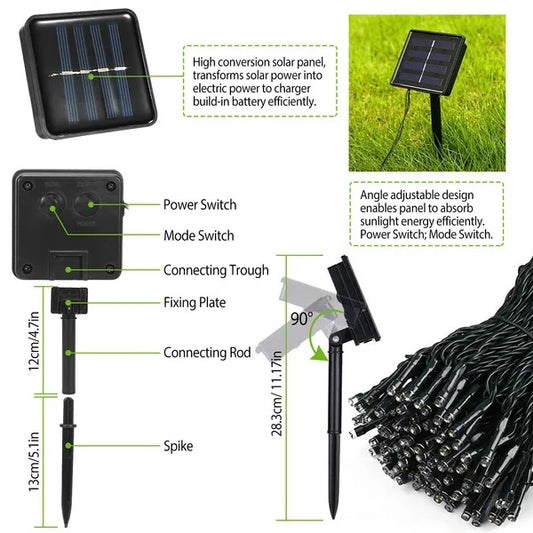 US Local Solar String Lights LED Solar Power Fairy String Light 12M LEDs 8
