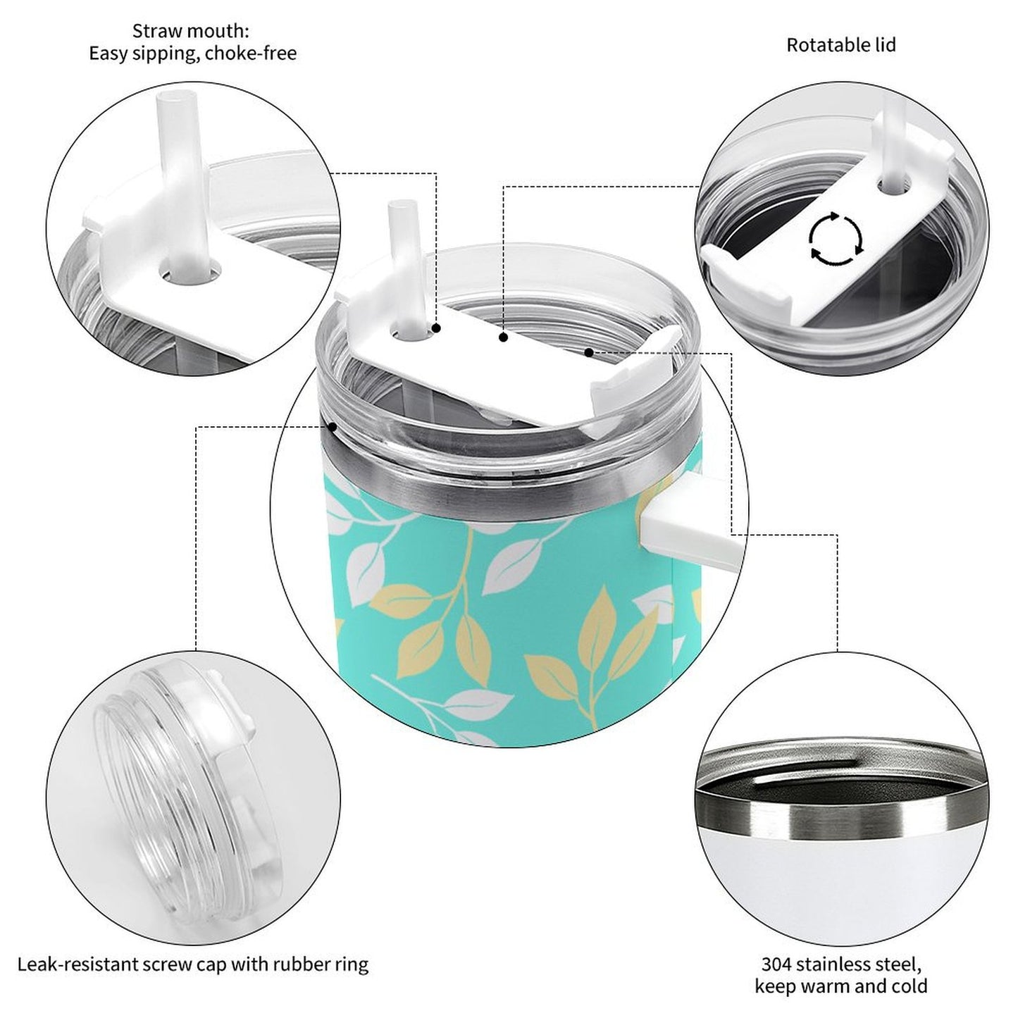 PHDT00052 POD US Local Tumbler 40 oz Large Capacity Car Cup Leaves, Plants