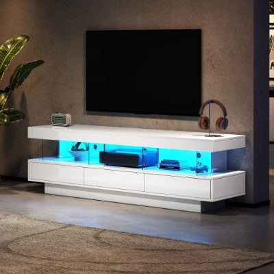 UK Local TV Stand Cabinet High Gloss TV Stand Unit With LED Lights 160CM, 3 Drawers, 3 Open Storage Space, For Bedroom Living Room Home Furniture