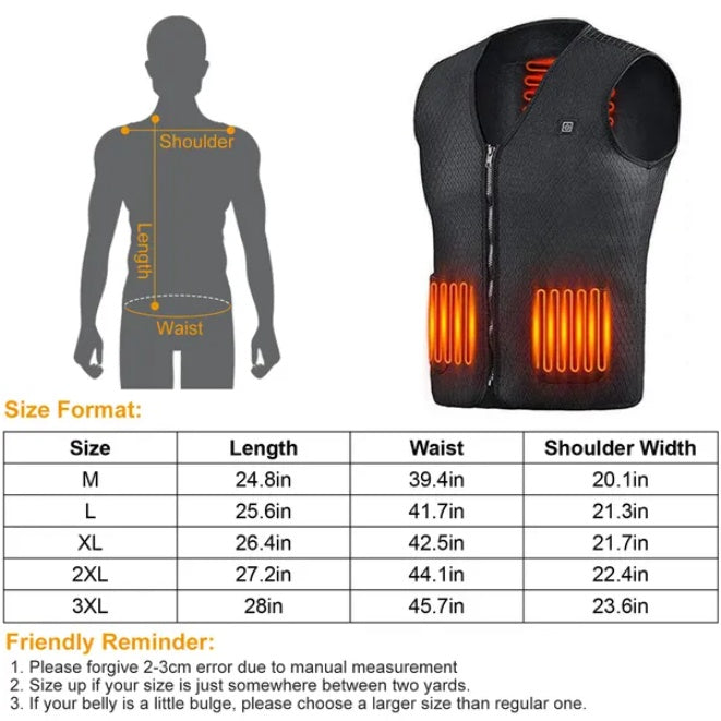 US Local Adjustable USB Heated Warm Jacket Vest